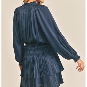 Reset by Jane Lana Dress Elegant Navy Blue Pleated Dress Size L NWOT